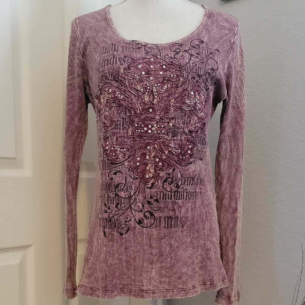 Daytrip Mauve-Purple Long Sleeve Embellished Tee - Picture 1 of 4